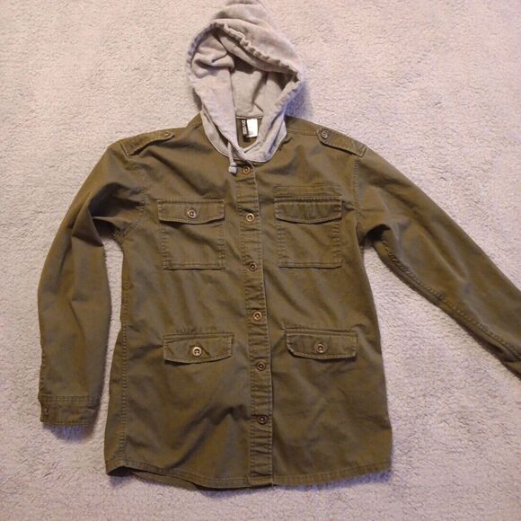 H&M Divided Womens Jacket Utility Biker Coat Size 6 Green Hoodie - Picture 1 of 6